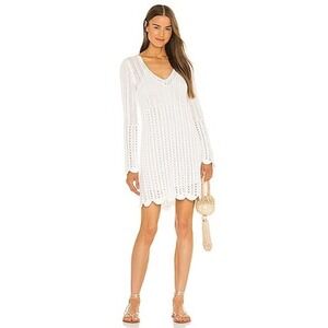 See By Chloe Cream Cotton Open Knit V-Neck Long Sleeve Sweater Dress Small